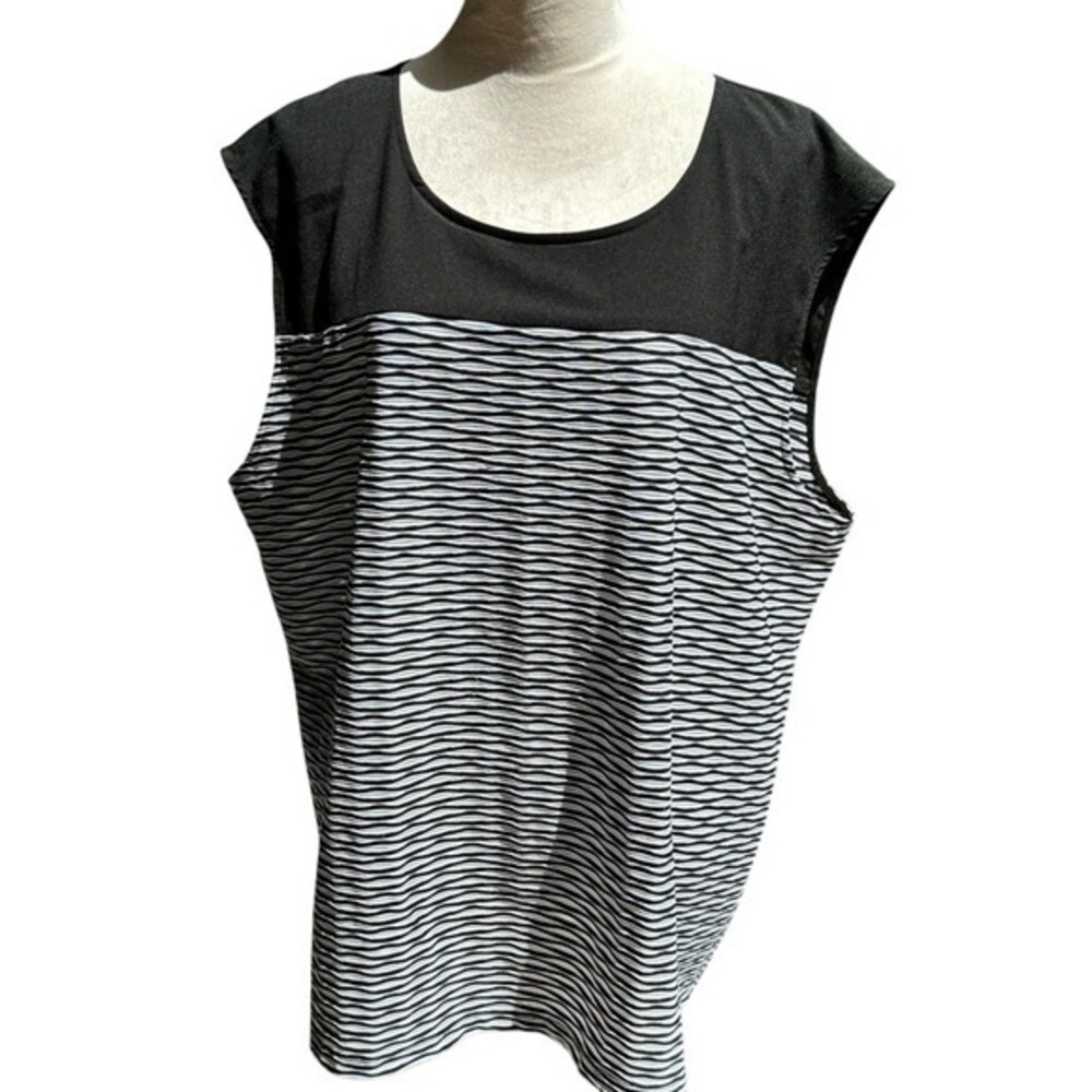 Calvin Klein. Cap sleeve  tunic top. 2XL. Black/White/Grey stripes. - Picture 3 of 9